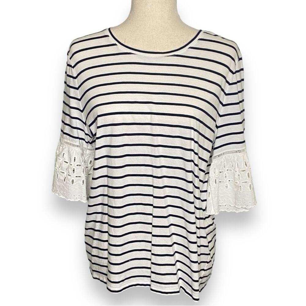 Ann Taylor Striped Eyelet Half Flutter Sleeve Shirt Women’s Size XL